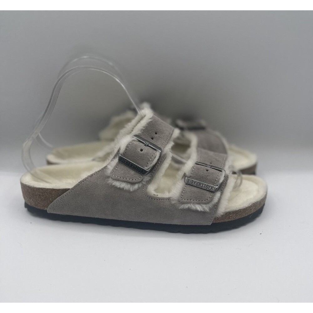 Birkenstock Sandals Unisex Gray Arizona Shearling Suede Leather Shoes US 10 EU41
